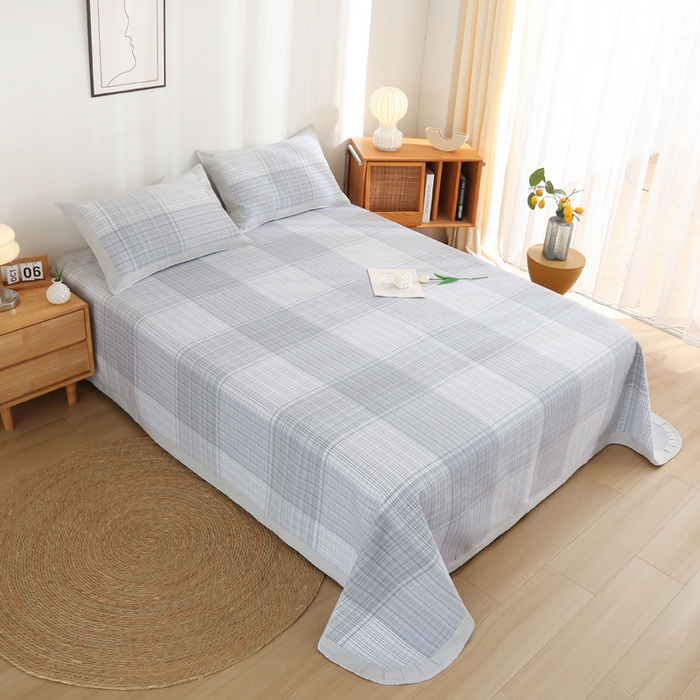 91家纺网 家纺一手货源 找家纺 首爱 2025新款全棉加厚宽边老粗布凉席三件套 云中