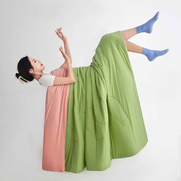 91家纺网 家纺一手货源 找家纺 米米儿家纺 2024新款A类瓜瓜凉感夏被空调被夏凉被西瓜被 蜜瓜绿粉