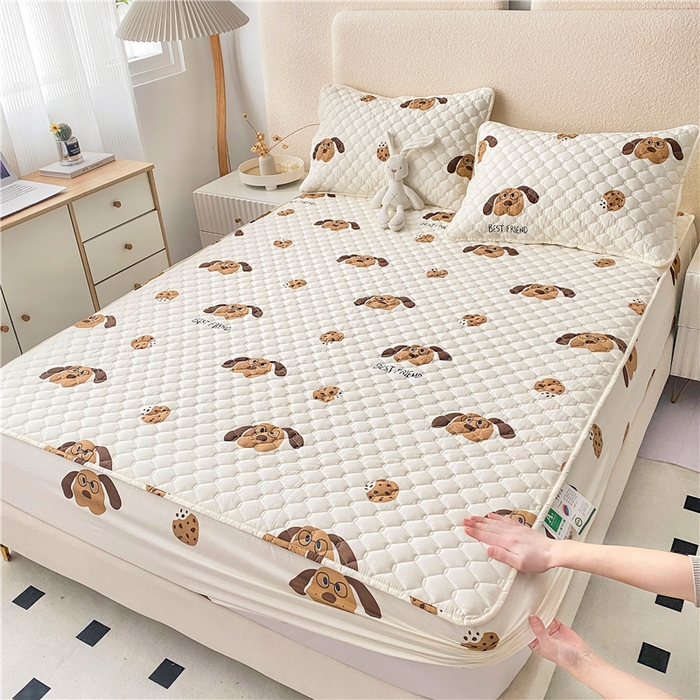 91家纺网 家纺一手货源 找家纺 九亭家纺 2024新款A类全棉抗菌夹棉床笠 全棉-饼干狗