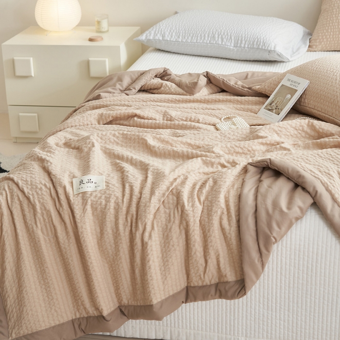 91家纺网 家纺一手货源 找家纺 2024子由家居b类水洗棉泡泡格大豆纤维夏被 泡泡格-浅驼