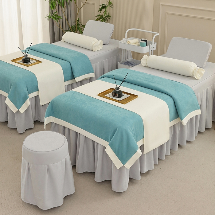 91家纺网 家纺一手货源 找家纺 不打烊家纺  (原春恩家纺) 2025新款贡棉高端床罩系列-春日寄语（此款控价128） 绿拼灰色