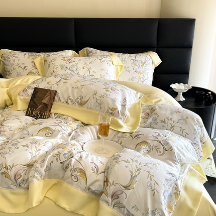 91家纺网 家纺一手货源 找家纺 （总）娇逸家居 2025新款60支兰精天丝数码印花宽边四件套