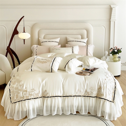 馨蕊家居 2024新款100支全棉四件套-维多利亚 维多利亚-月光白