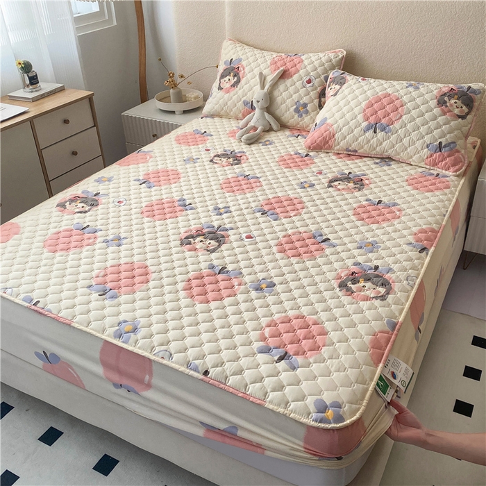 91家纺网 家纺一手货源 找家纺 九亭家纺 2024新款A类全棉抗菌夹棉床笠 全棉-甜美女生