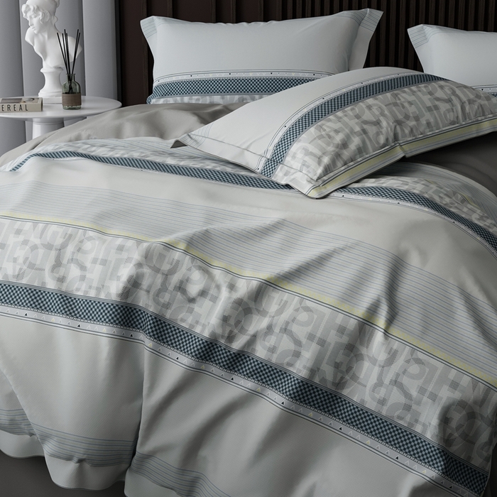 91家纺网 家纺一手货源 找家纺 栩裕纺织 2024新款柔柔棉数码印花四件套 洛梵-灰