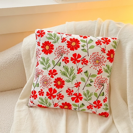 91家纺网 家纺一手货源 找家纺 番茄+ 2025新款四季磨毛亲肤抱枕被 朱瑾花