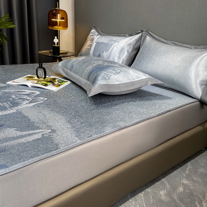 91家纺网 家纺一手货源 找家纺 由有2024升级款A类抗菌高精密色织提花可水洗冰丝凉席三件套/床笠款  山水间