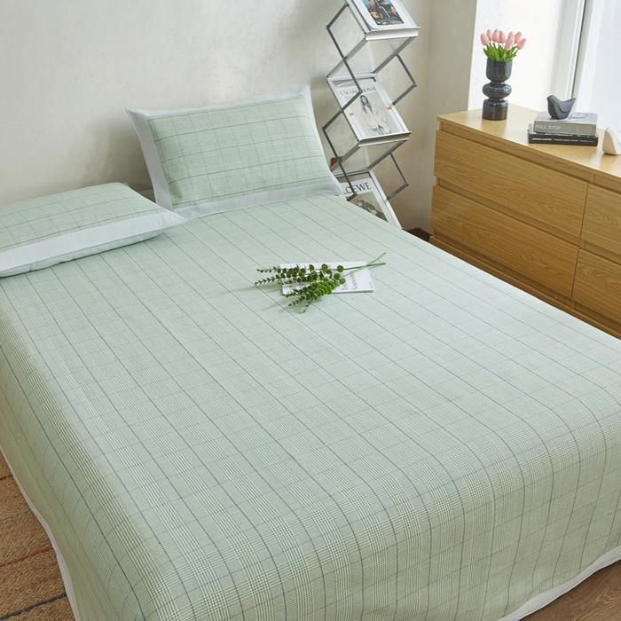 91家纺网 家纺一手货源 找家纺 首爱 2025新款全棉加厚宽边老粗布凉席三件套 朝歌