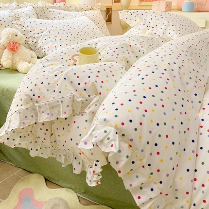 91家纺网 家纺一手货源 找家纺 蓝邻 2024新款小清新韩版荷叶边四件套 多彩