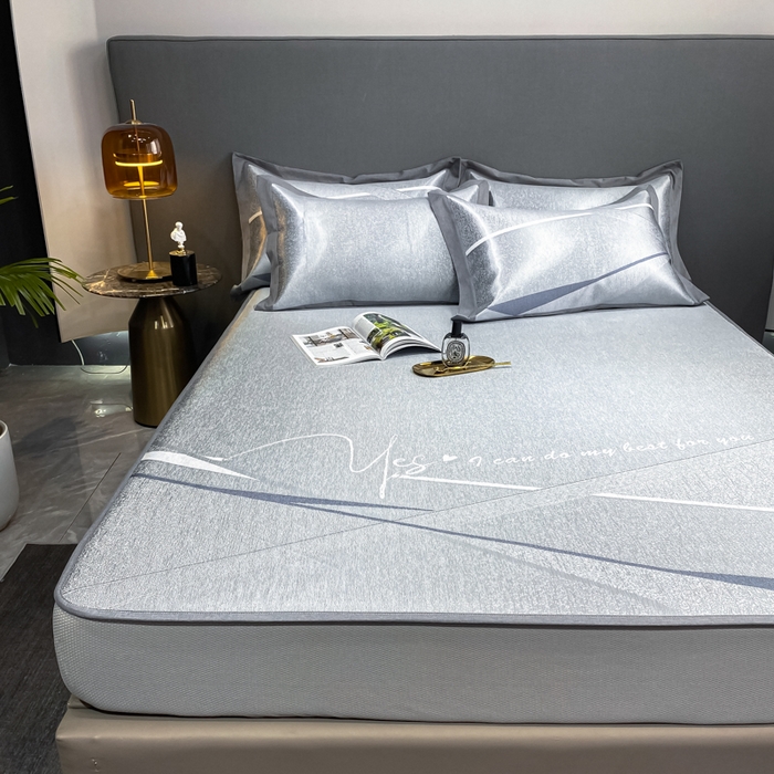 91家纺网 家纺一手货源 找家纺 由有2024升级款A类抗菌高精密色织提花可水洗冰丝凉席三件套/床笠款  邂逅-蓝