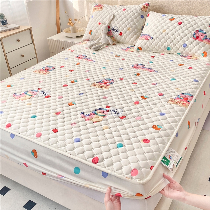 91家纺网 家纺一手货源 找家纺 九亭家纺 2024新款A类全棉抗菌夹棉床笠 全棉-暴富龙