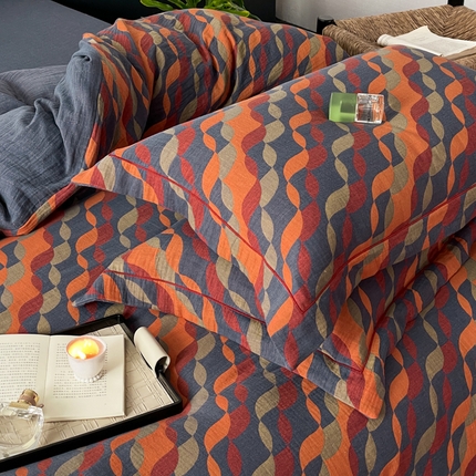 91家纺网 家纺一手货源 找家纺 （总）睡棉坊 2024新款全棉色织提花双层纱复古系列单枕套