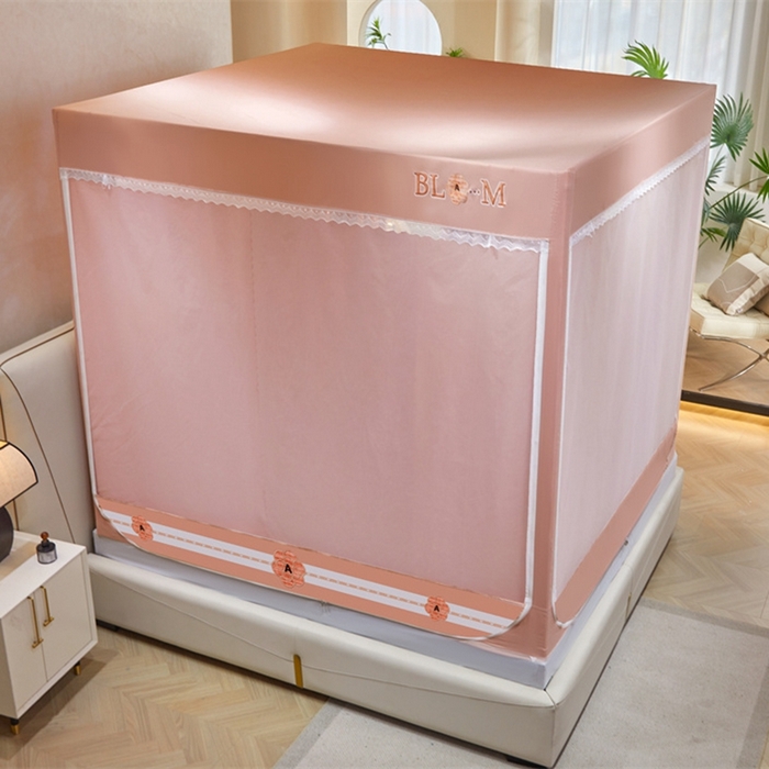 91家纺网 家纺一手货源 找家纺 艾晶美 2025新款轻奢风坐床式布帘遮光蚊帐 山茶花