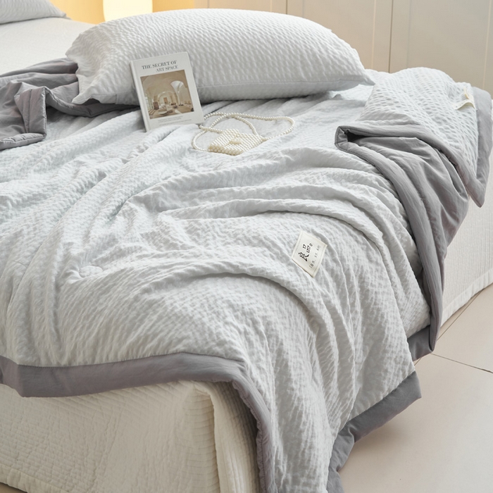 91家纺网 家纺一手货源 找家纺 2024子由家居b类水洗棉泡泡格大豆纤维夏被 泡泡格-浅灰