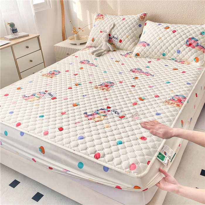 91家纺网 家纺一手货源 找家纺 九亭家纺 2024新款A类全棉抗菌夹棉床笠 全棉-暴富龙