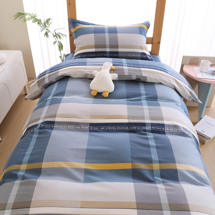 91家纺网 家纺一手货源 找家纺 凯森2024新款斜纹加厚全棉三件套寝室学生床笠上下铺床三件套 卡乐-蓝