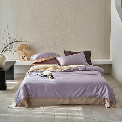 91家纺网 家纺一手货源 找家纺 沐晴家纺 2024新款天丝棉四件套 紫缇（紫缇-小麦色）