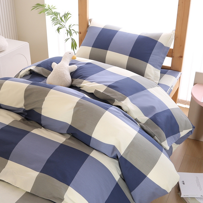 91家纺网 家纺一手货源 找家纺 凯森2024新款斜纹加厚全棉三件套寝室学生床笠上下铺床三件套 格调-蓝