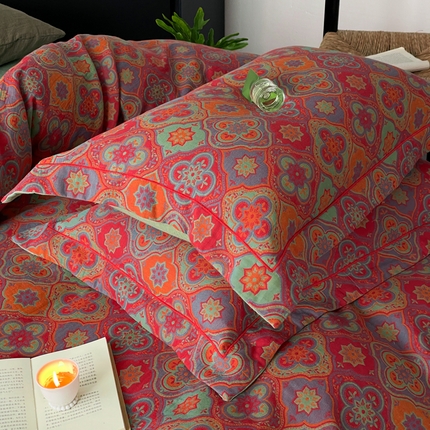 91家纺网 家纺一手货源 找家纺 （总）睡棉坊 2024新款全棉色织提花双层纱复古系列单枕套