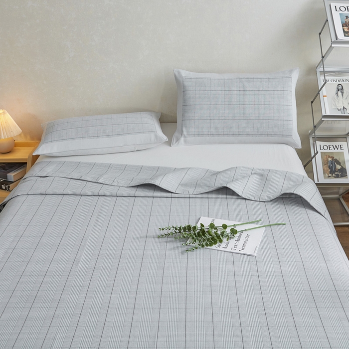 91家纺网 家纺一手货源 找家纺 首爱 2025新款全棉加厚宽边老粗布凉席三件套 楼兰