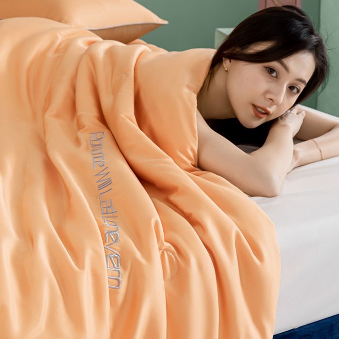 91家纺网 家纺一手货源 找家纺 子由家居 2024新款水洗真丝轻奢绣花夏被四件套 轻奢绣花-雅橘