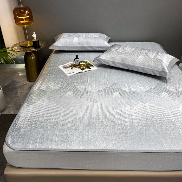 91家纺网 家纺一手货源 找家纺 由有2024升级款A类抗菌高精密色织提花可水洗冰丝凉席三件套/床笠款  时光印象