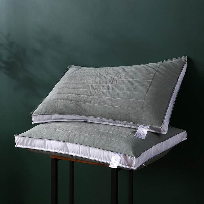 91家纺网 家纺一手货源 找家纺 沃兰国际 新款全棉水洗棉荞麦枕芯花草护颈枕头单人绗缝定型枕 清新绿