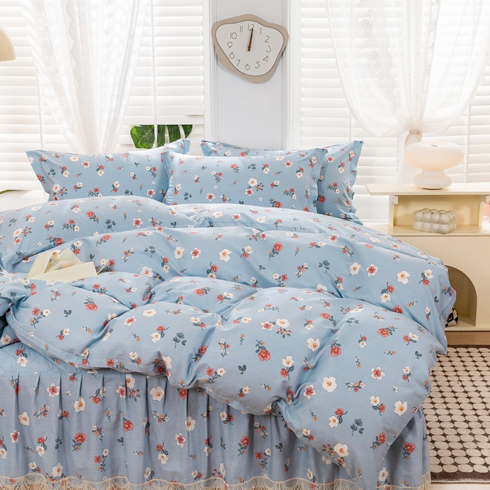 91家纺网 家纺一手货源 找家纺 （总）琉宿家纺 2025新款全棉13372蕾丝夹棉印花床裙