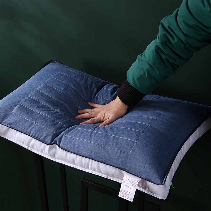 91家纺网 家纺一手货源 找家纺 沃兰国际 新款全棉水洗棉荞麦枕芯花草护颈枕头单人绗缝定型枕 琥珀蓝