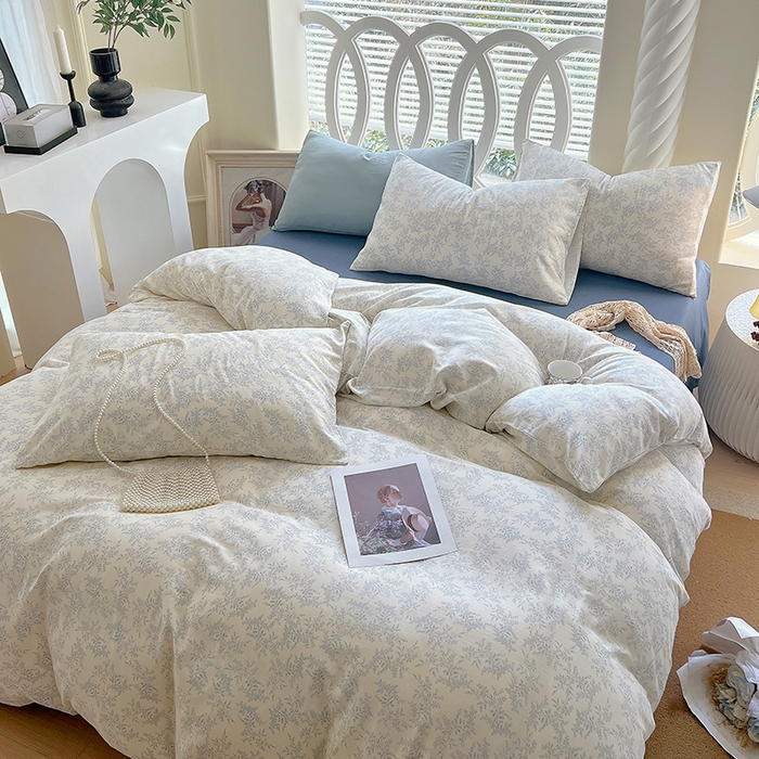 91家纺网 家纺一手货源 找家纺 于果 2024新款全棉双层纱四件套 瑞莎(灰)