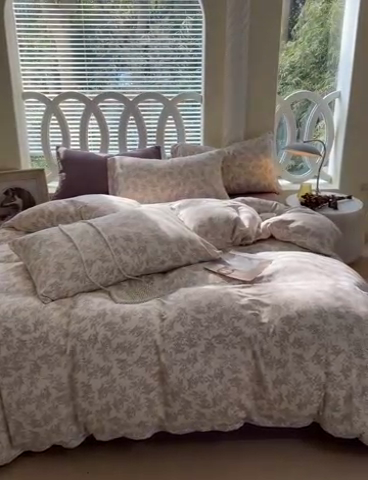 91家纺网 家纺一手货源 找家纺 于果 2024新款全棉双层纱四件套 瑞莎