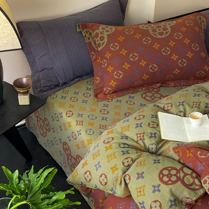 91家纺网 家纺一手货源 找家纺 （总）睡棉坊 2024新款全棉色织提花双层纱复古单床单