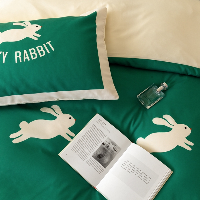 91家纺网 家纺一手货源 找家纺 摩卡 2024新款亲肤真丝棉四件套-幸运兔 幸运兔-绿