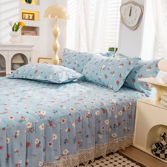 91家纺网 家纺一手货源 找家纺 （总）琉宿家纺 2025新款全棉13372蕾丝夹棉印花床裙