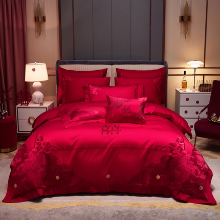 91家纺网 家纺一手货源 找家纺 美娘阁 2025新款长绒棉贡缎提花古典新中式奢华精美刺绣四件套系列二 一往情深