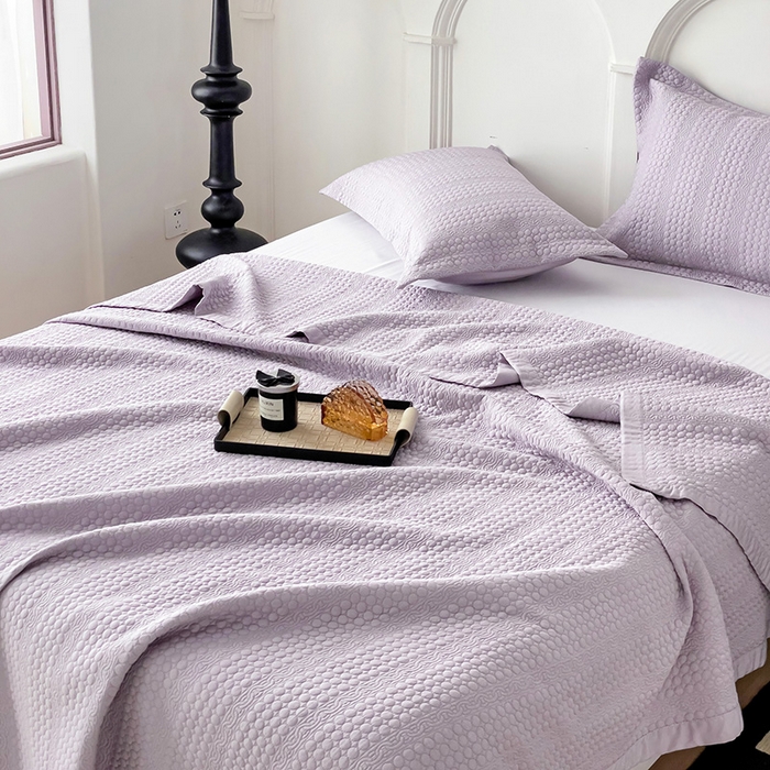 91家纺网 家纺一手货源 找家纺 沐纯家居 2024新款纯色天丝床盖 高贵紫