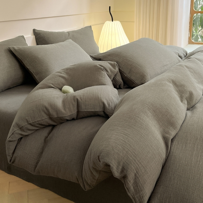 91家纺网 家纺一手货源 找家纺 睡棉坊 2024新款全棉色织提花双层纱复古单被套 千喜格-绿