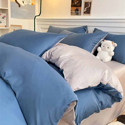 91家纺网 家纺一手货源 找家纺 （总）古吉梦 2024新款水洗真丝纯色双拼四件套-臻系列