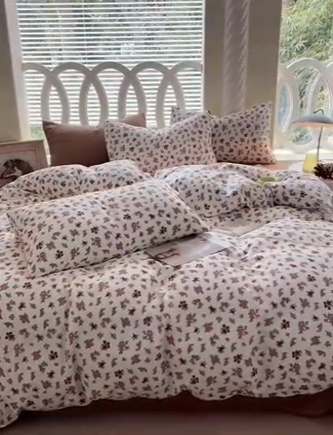 91家纺网 家纺一手货源 找家纺 于果 2024新款全棉双层纱四件套 花拾