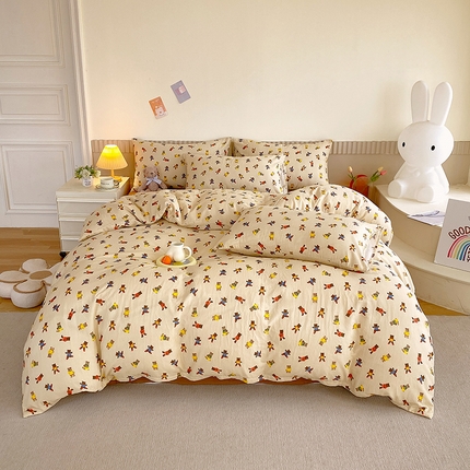 91家纺网 家纺一手货源 找家纺 于果 2024新款全棉双层纱四件套 开心派对