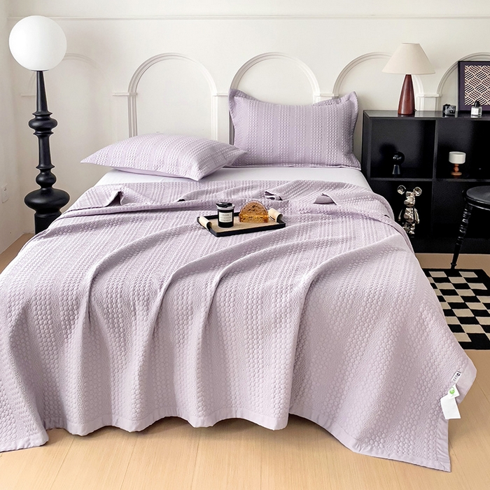 91家纺网 家纺一手货源 找家纺 沐纯家居 2024新款纯色天丝床盖 高贵紫