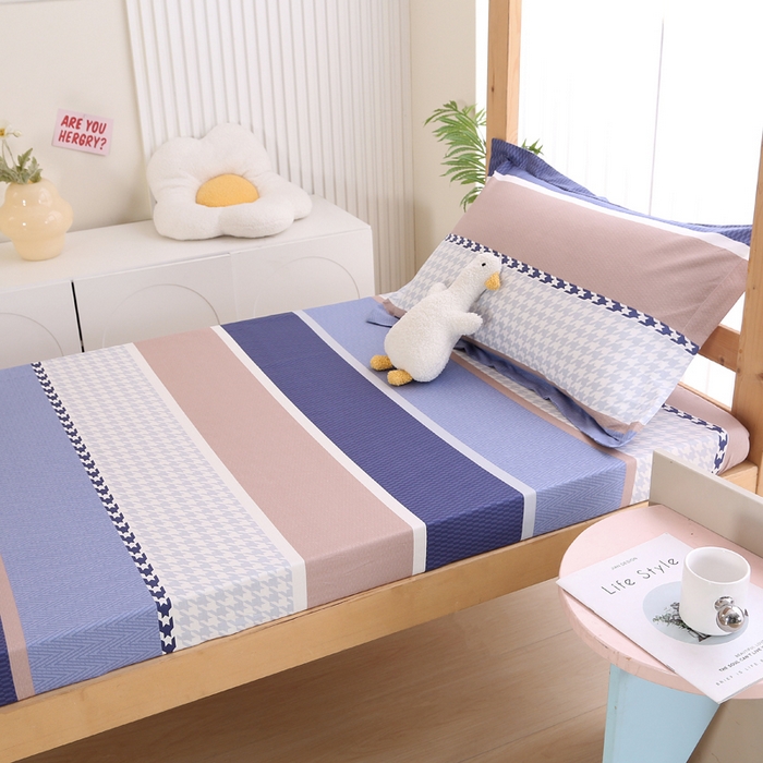 91家纺网 家纺一手货源 找家纺 凯森家纺 2024新款13372全棉印花学生床笠宿舍寝室床垫保护套上下铺床笠 留白