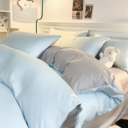 91家纺网 家纺一手货源 找家纺 （总）古吉梦 2024新款水洗真丝纯色双拼四件套-臻系列