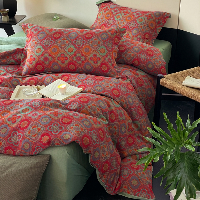 91家纺网 家纺一手货源 找家纺 睡棉坊 2024新款全棉色织提花双层纱复古单被套 百样