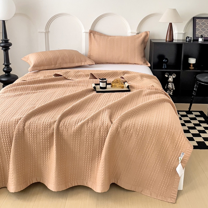 91家纺网 家纺一手货源 找家纺 沐纯家居 2024新款纯色天丝床盖 南瓜橘