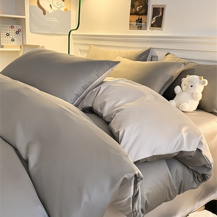 91家纺网 家纺一手货源 找家纺 （总）古吉梦 2024新款水洗真丝纯色双拼四件套-臻系列