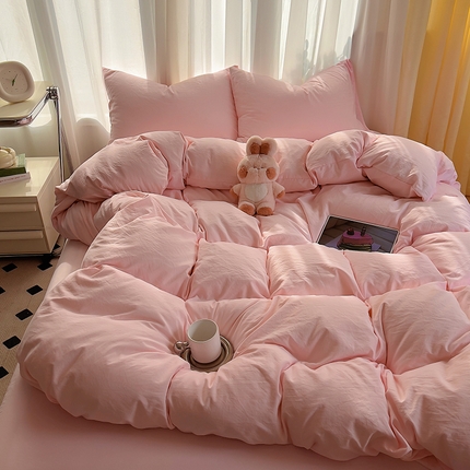 91家纺网 家纺一手货源 找家纺 易辰美 2024新款亲肤水洗棉四件套 玉色