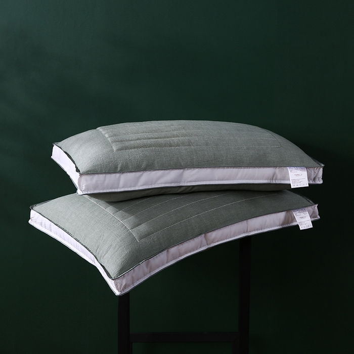 91家纺网 家纺一手货源 找家纺 沃兰国际 新款全棉水洗棉荞麦枕芯花草护颈枕头单人绗缝定型枕 清新绿