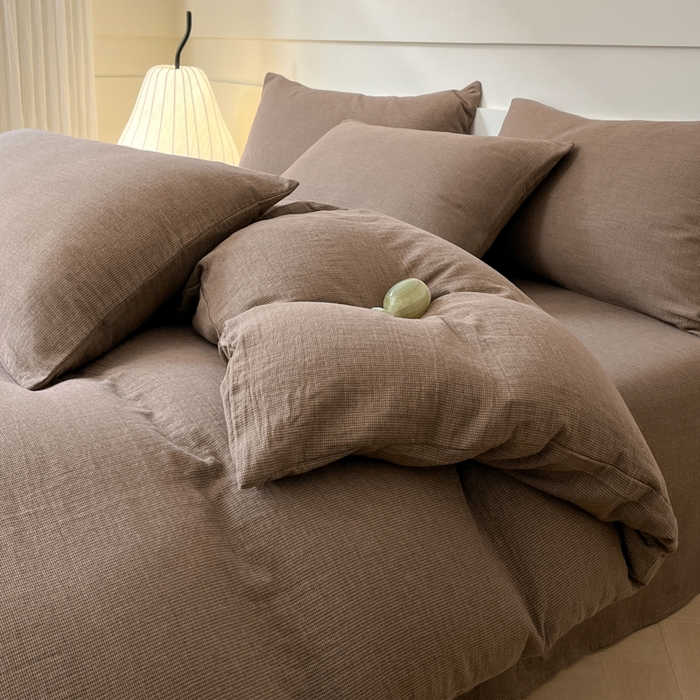 91家纺网 家纺一手货源 找家纺 睡棉坊 2024新款全棉色织提花双层纱复古单被套 千喜格-红咖