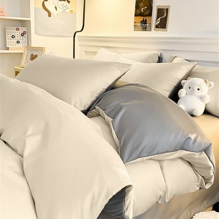 91家纺网 家纺一手货源 找家纺 （总）古吉梦 2024新款水洗真丝纯色双拼四件套-臻系列